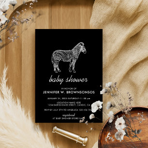 Black Simple Basic Linear Zebra Invitation