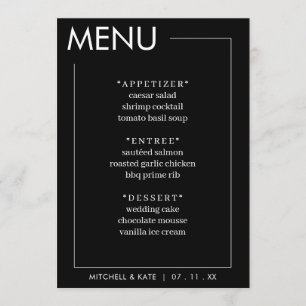 Black Simple Border Wedding Reception Menu