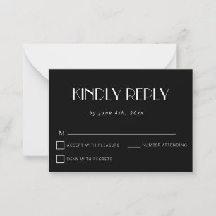 Black Simple Budget Wedding RSVP Card