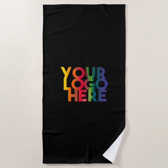 Black Simple Business Logo Beach Towel (Front)