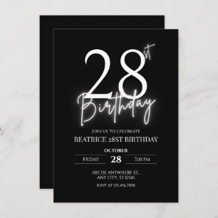 Black simple casual age personalised birthday  invitation