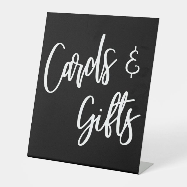 Black Simple Casual Handwriting Cards & Gifts Pedestal Sign (Front)