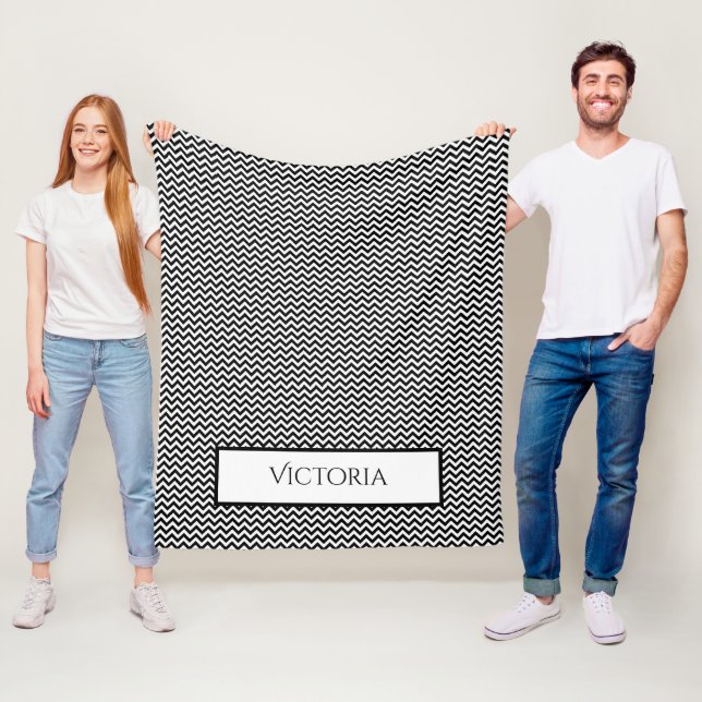 Black Simple Chevron Personalised Fleece Blanket (In Situ)