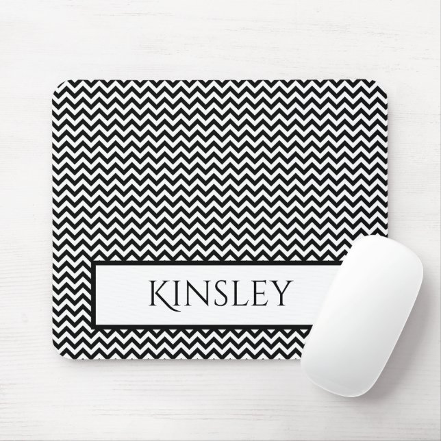 Black Simple Chevron Personalised Mouse Mat (With Mouse)