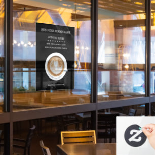 Black Simple Coffee Cup Business Open Hours Shop Window Cling