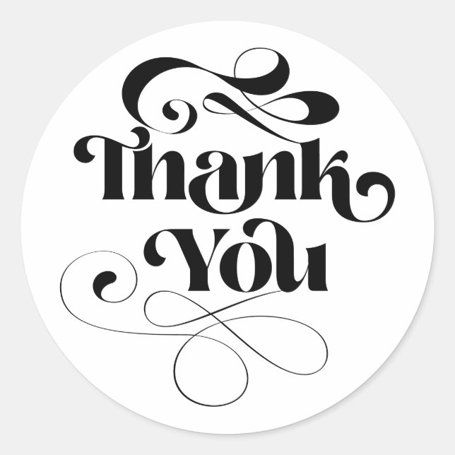 Black simple cool retro script order thank you classic round sticker (Front)