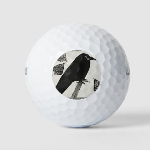 Black Simple Crow Illustration Golf Balls