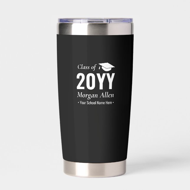 Black | Simple Custom Name Graduation Gift Insulated Tumbler (Front)