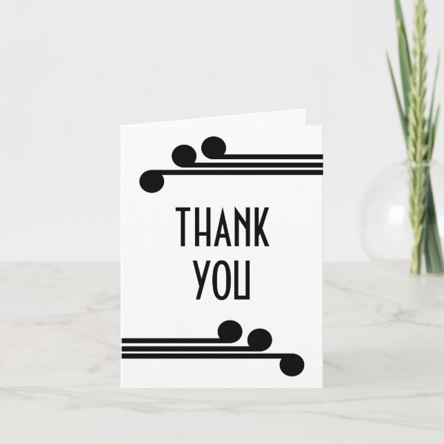 Black Simple Deco Chic Thank You Card (Front)
