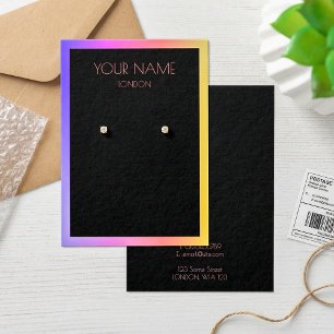 Black simple earring display card. Colourful borde
