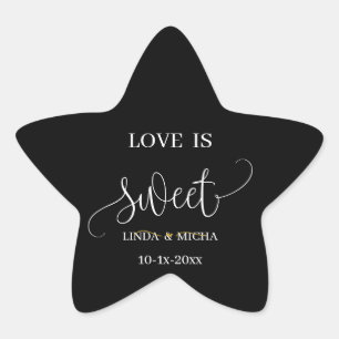 Black simple elegant Love is sweet wedding favour Star Sticker