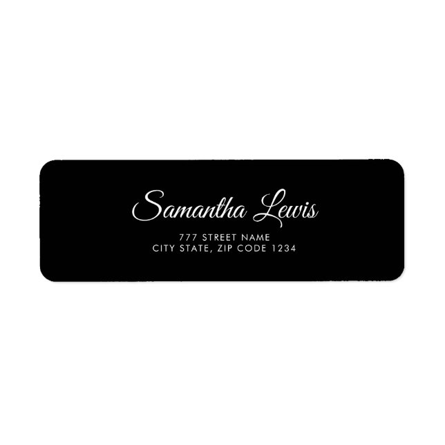 Black Simple Elegant Script Return Address Label (Front)