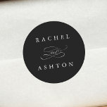 Black Simple Elegant Wedding  Classic Round Sticker<br><div class="desc">Elegant and simple wedding sticker with your names. For more advanced customisation of this design,  please click the BLUE DESIGN TOOL BUTTON above!  Matching items are also available.</div>