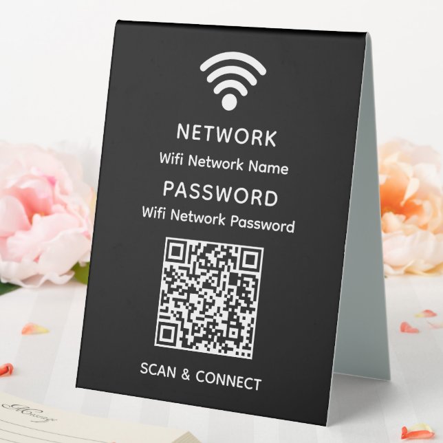 Black Simple Elegant Wifi QR Code Network Password (In SItu (Wedding))