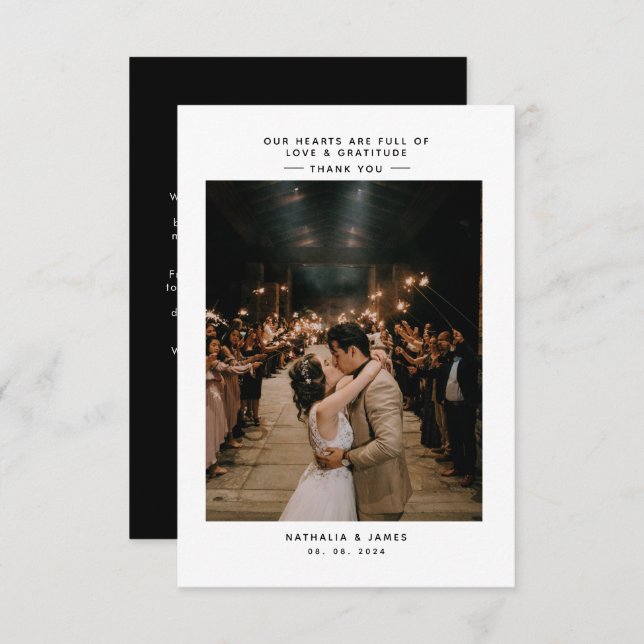 Black Simple Elegant with Photo Wedding  Thank You Card (Front/Back)