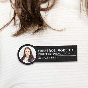 Black Simple Employee Photo Name Tag