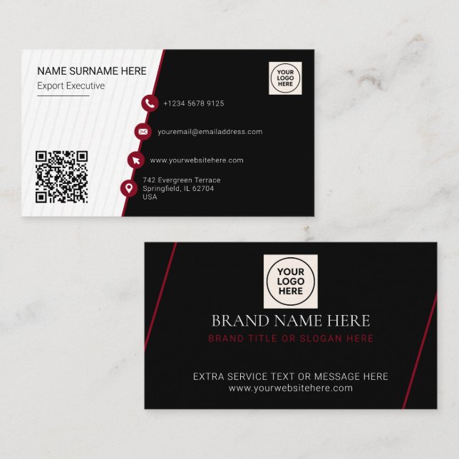 Black Simple Formal QR Code Professional Modern Business Card (Front/Back)