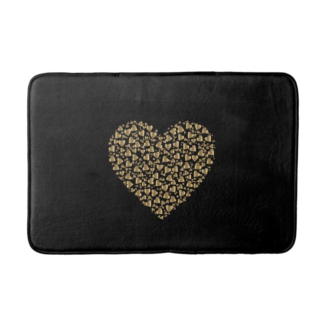 Black Simple Gold Heart Bath Mat (Front)