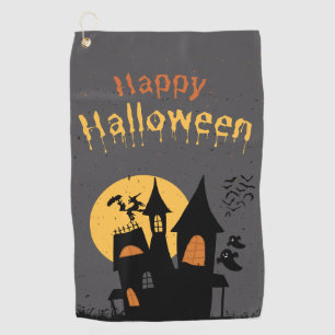 Black Simple Happy Halloween Portrait Golf Towel