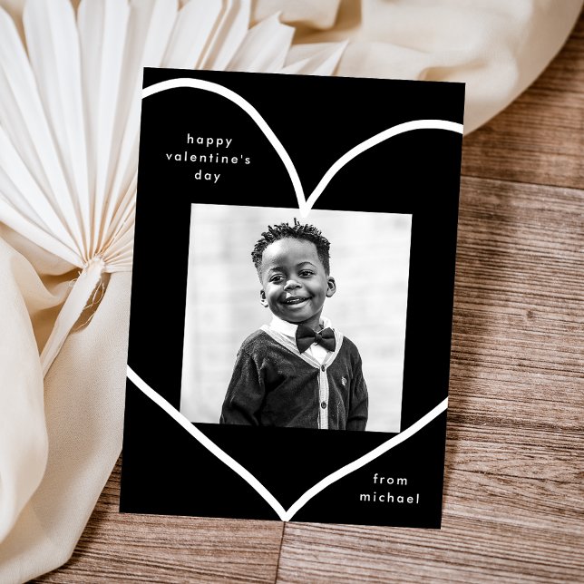 Black Simple Heart Classroom Valentine's Day Card (Creator Uploaded)