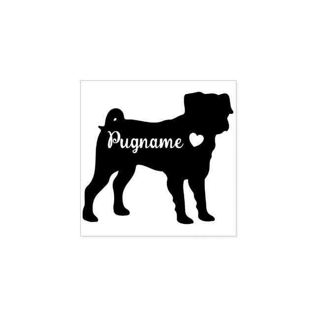 Black Simple Heart Dog Pug Rubber Stamp (Imprint)