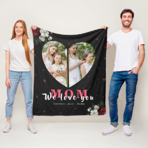 Black Simple Heart Shaped Gift for Mother's day Fleece Blanket
