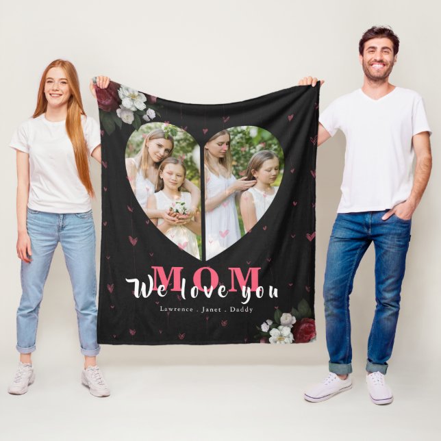 Black Simple Heart Shaped Gift for Mother's day Fleece Blanket (In Situ)