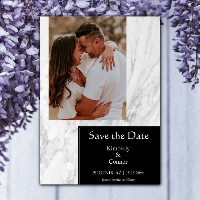 Black Simple Marbled Photo Save The Date (Black Simple Marbled Photo Save the Date)