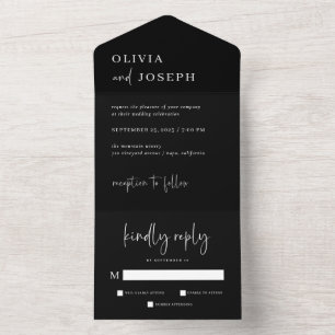 Black Simple Modern and Minimalist   Wedding All In One Invitation