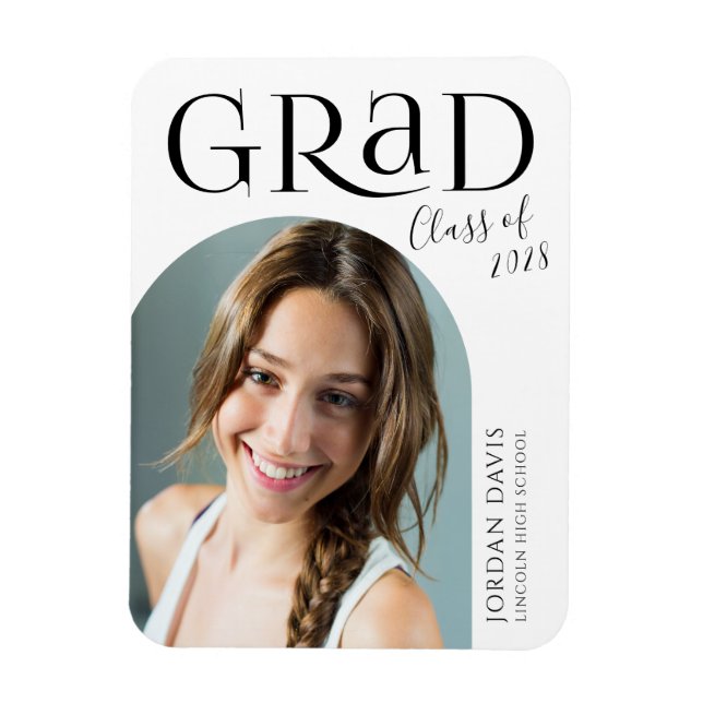 Black Simple Modern Arch Photo Graduation Magnet (Vertical)