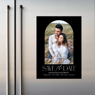 Black   Simple Modern Arch Photo Save the Date Magnetic Invitation