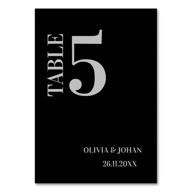 Black Simple Modern Elegance Wedding Table Number (Front)