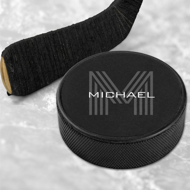 Black Simple Modern Minimalist Monogram Initial Hockey Puck (Black Simple Modern Minimalist Monogram Initial Hockey Puck)