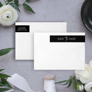 Black Simple Modern Minimalist Save the Date Wrap Around Label