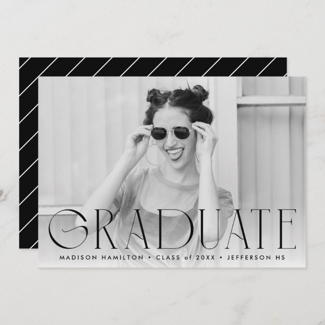Black | Simple Modern Photo Graduation Announcement (Front/Back)