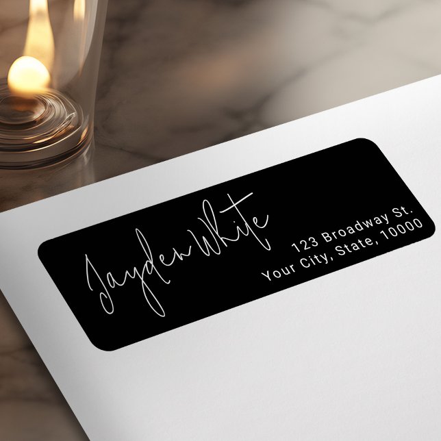 Black Simple Modern Script Graduate Return Address (Black Simple Modern Script Graduate Return Address Label)