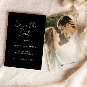 Black Simple Modern Script Photo Save The Date