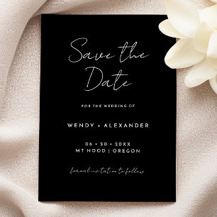 Black Simple Modern Script Save The Date