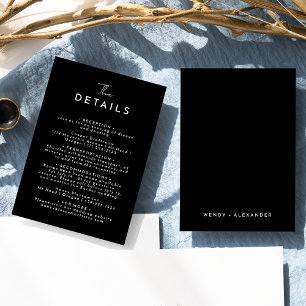 Black Simple Modern Script Wedding Details Enclosure Card