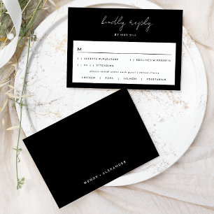 Black Simple Modern Script Wedding RSVP Card
