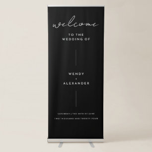 Black Simple Modern Script Wedding Welcome Retractable Banner