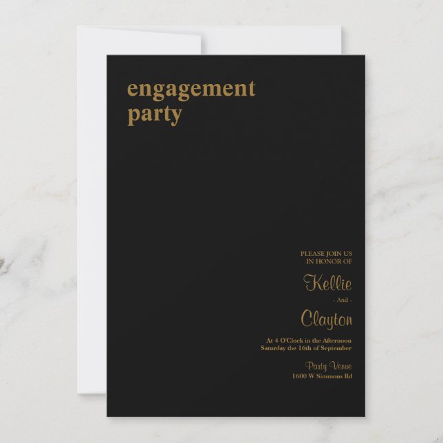 Black Simple Modern Type Engagement Party  Invitation (Front)