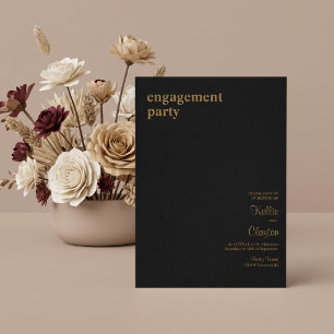 Black Simple Modern Type Engagement Party Invitation