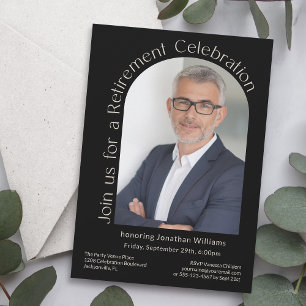 Black Simple Photo Arch Retirement Party Invitation