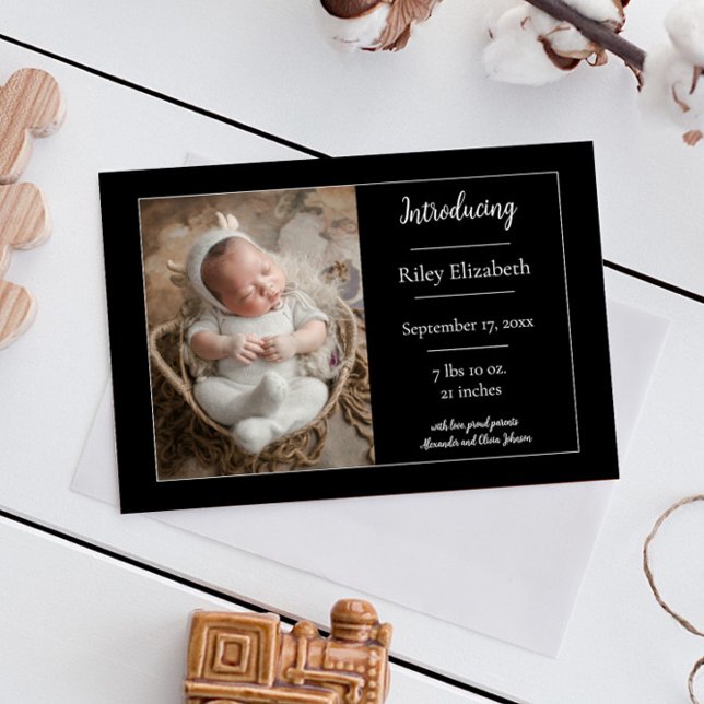 Black Simple Photo Birth Announcement (Black Simple Photo Birth Announcement)