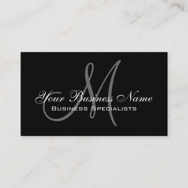 Black Simple Plain Monogram Business Card (Front)