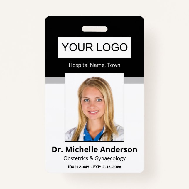 Black Simple Professional Employee Custom Photo ID Badge (Front)