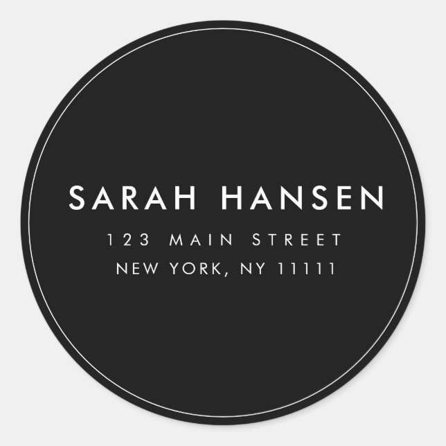 Black Simple Round Modern Return Address Label (Front)