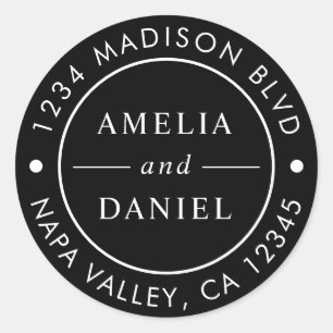 Black Simple Round Return Address Classic Round Sticker