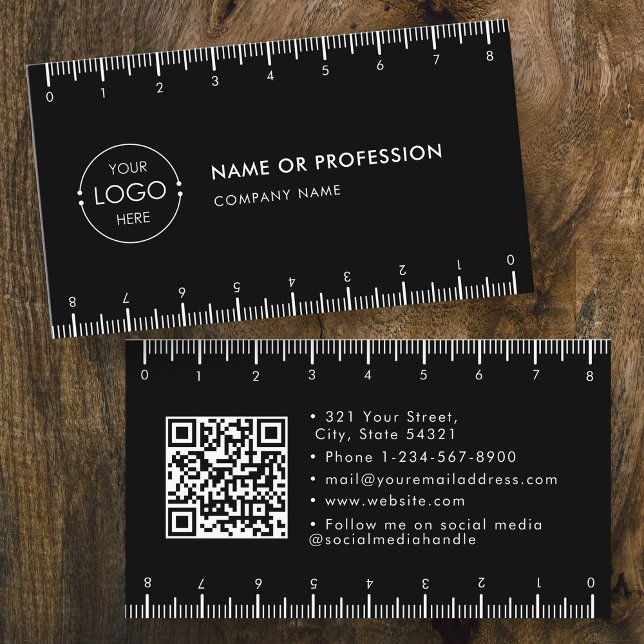 Black Simple Ruler Company Logo QR Code Business Card (Black Simple Ruler Company Logo QR Code Business Card)